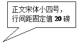 矩形标注: 正文宋体小四号，行间距固定值20磅